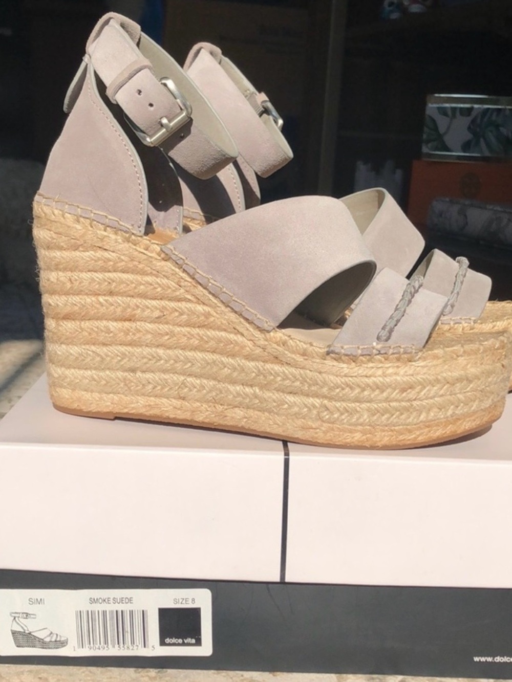 Dolce Vita Smoke Suede Espadrille Wedge Sandals